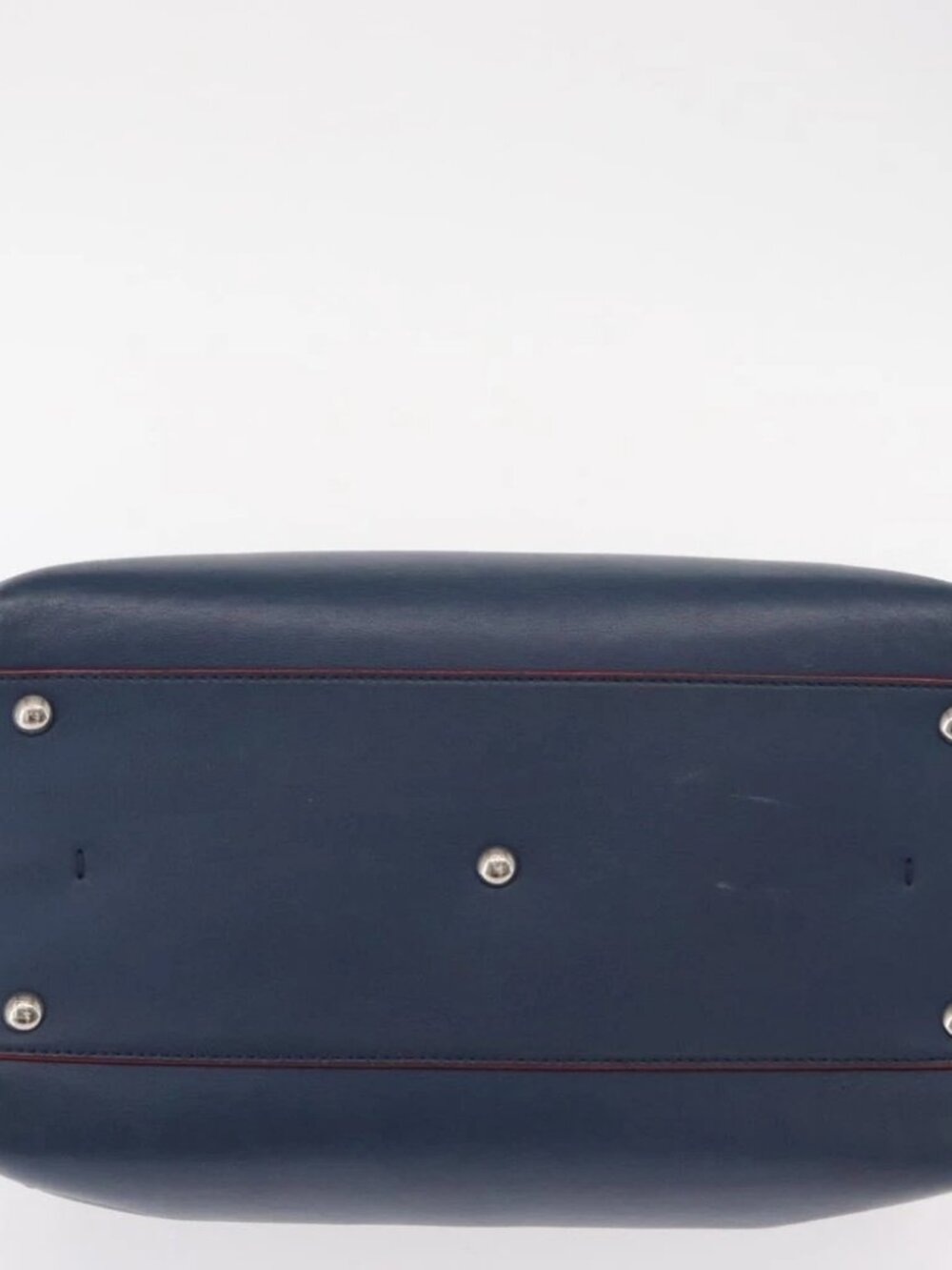 FENDI Trois Jules Hand Bag Leather Navy Silver Auth - Picture 6 of 16